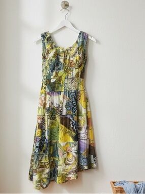 Miss Nikky Slant Hem Abstract Floral Sleeveless Y2K Whimsigoth Dress Size M
